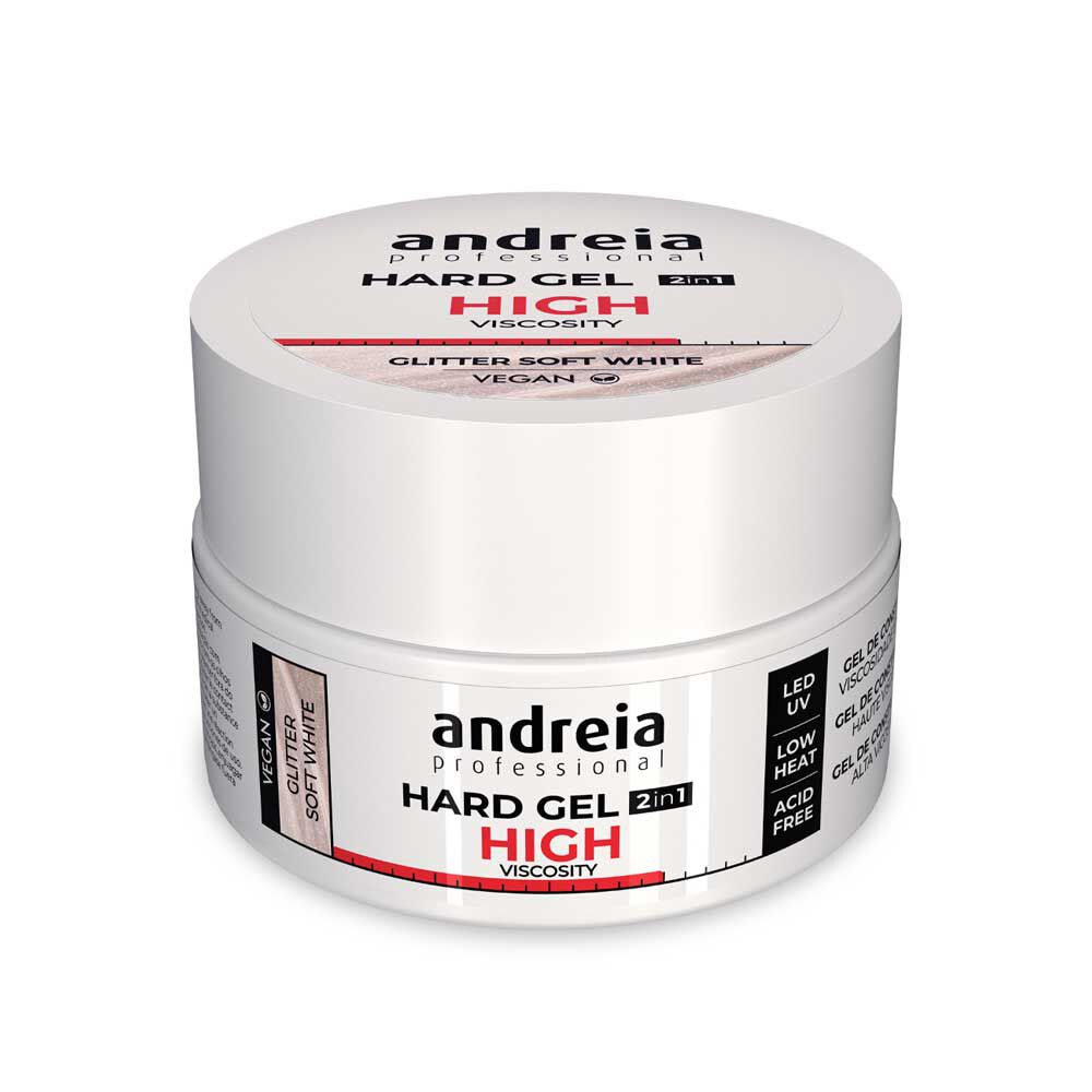 Andreia Professional Hard Gel 2 in 1 - Hoge Viscositeit Glitter zacht wit 22g
