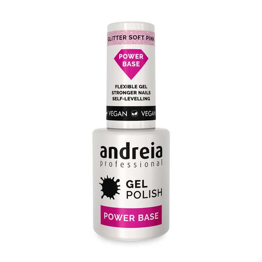 Andreia Professional Power Base Gellak Basecoat - Glitter zachtroze 10.5ml