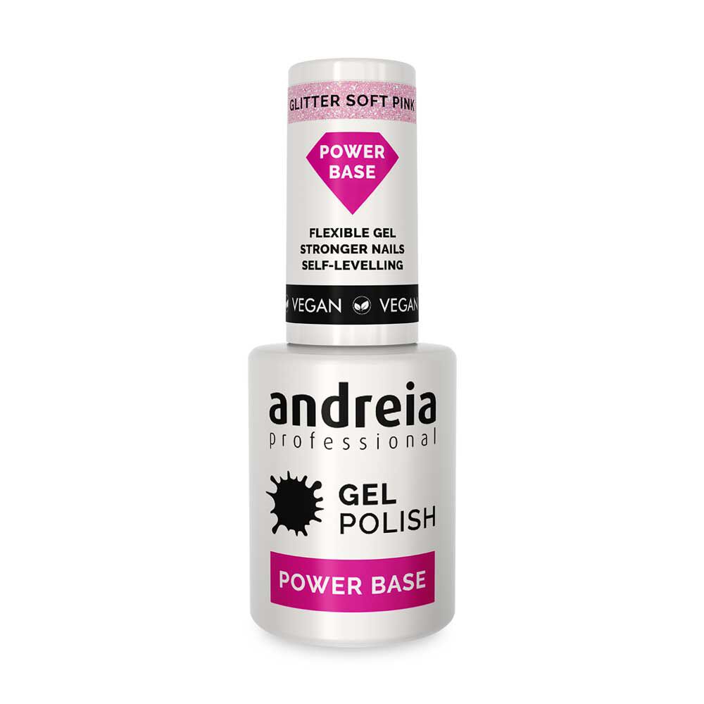 Andreia Professional Power Base Gellak Basecoat - Glitter zachtroze 10.5ml