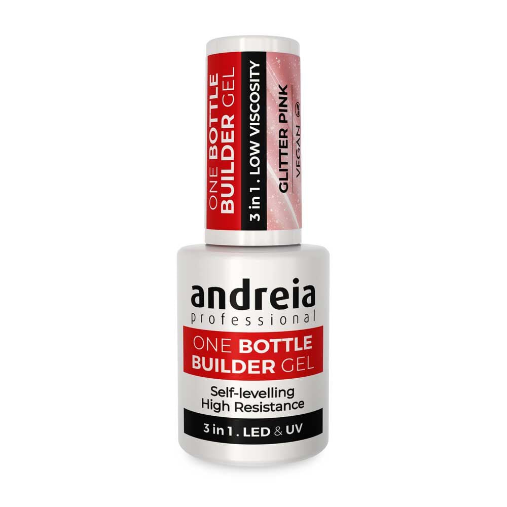 Andreia Professional One Bottle Builder Gel 3 in 1 - Lage Viscositeit Glitter roze 14ml